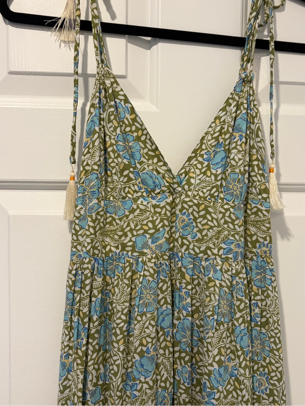 BEACHGOLD Olive & Blue Floral Tie-Shoulder Midi Dress